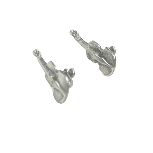 Sterling Silver Vintage Silver Violin Screw Back Earrings - Picture 4 of 6
